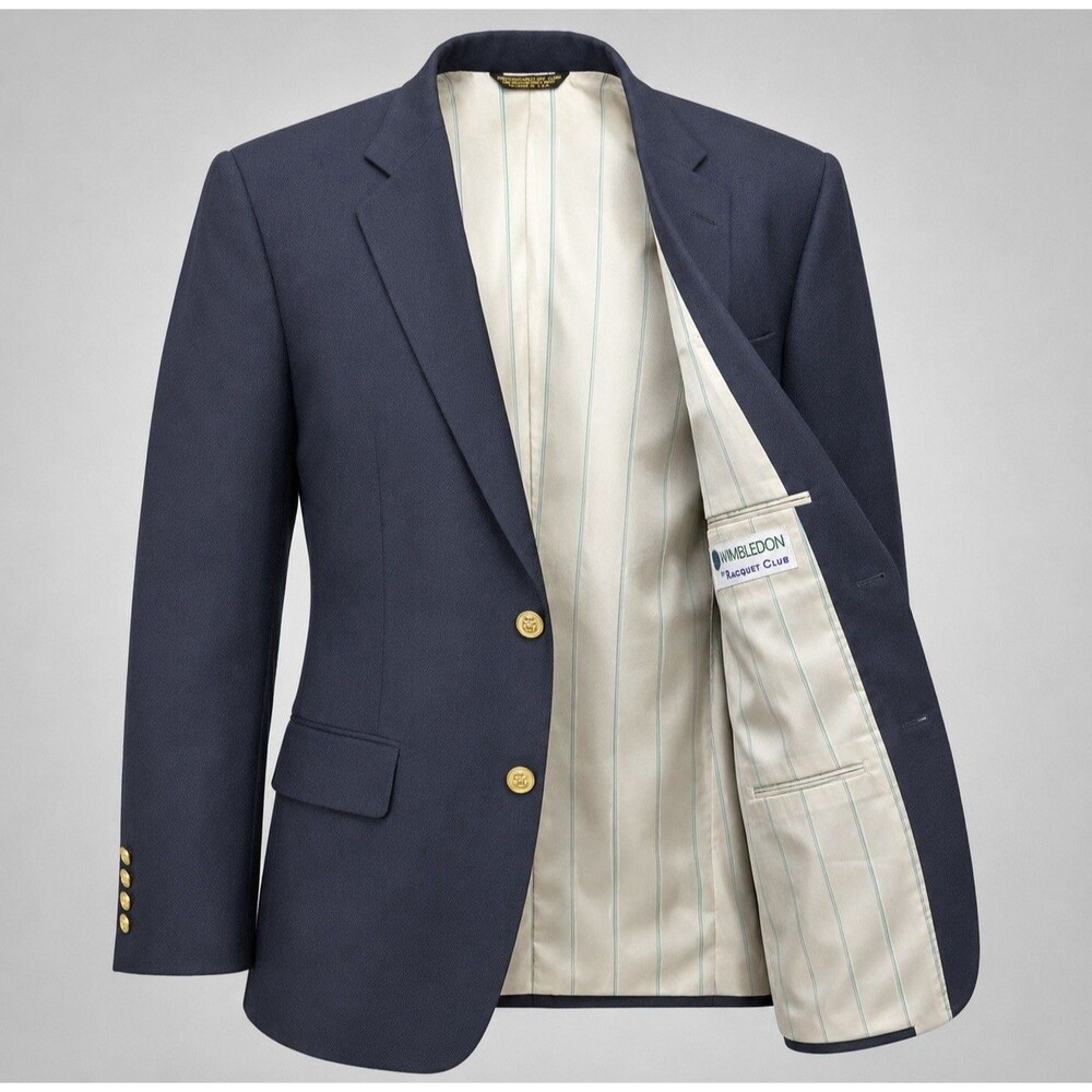 Wimbledon by Racquet Club Navy Blazer Sport Coat 40R USA Gold 100% Wool Mens.